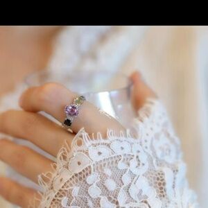 Sterling silver natural Opal & Amethyst& Obsidian Ring